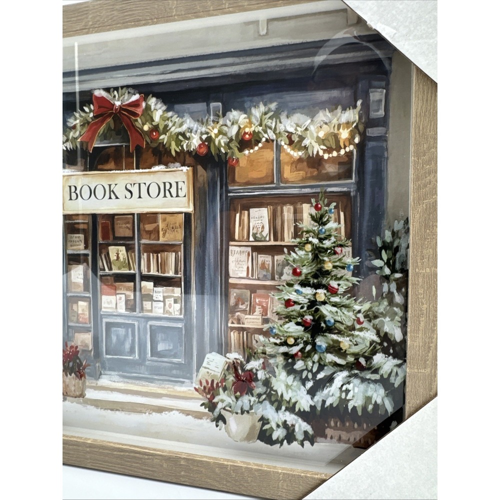 Hobby Lobby Winter Bookstore Framed Wall Decor Christmas Village NEW - Picture 4 of 6